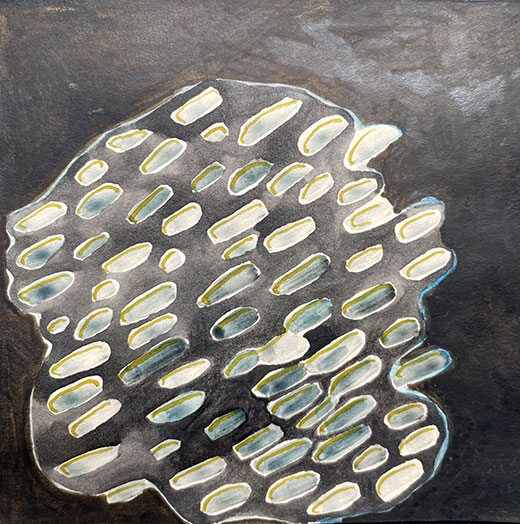 Original-Zeichnung auf Papier mit Naturfarben – Pfirsichkernschwarz